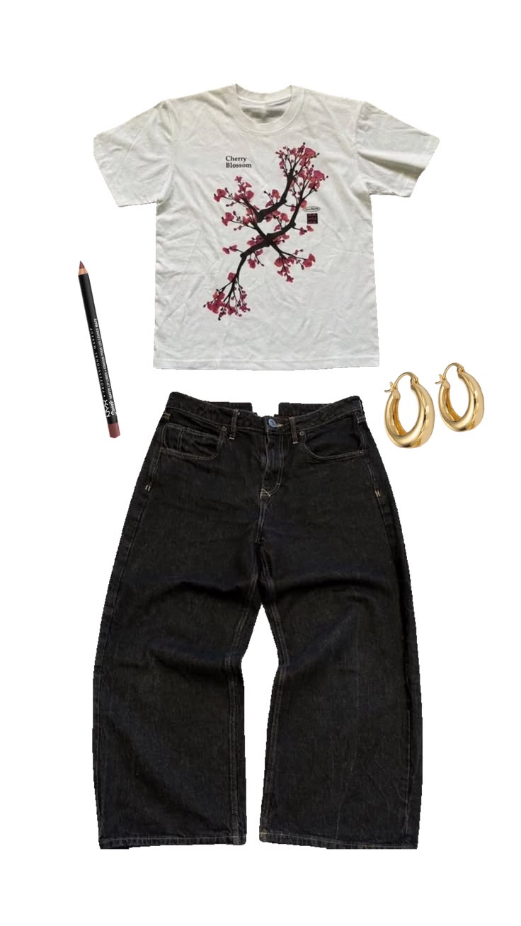 Cyber Sakura Graphic Tee – Y2K Streetwear Cherry Blossom Shirt