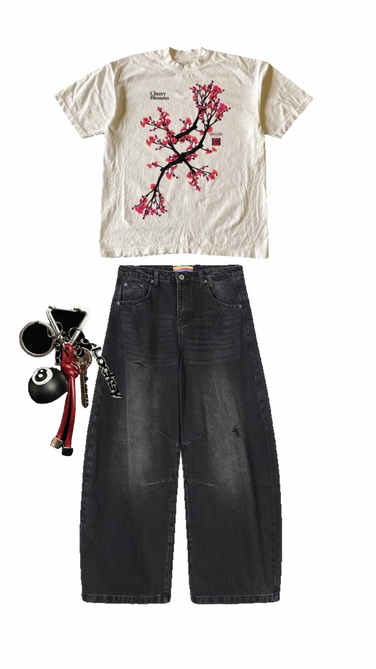 Cyber Sakura Graphic Tee – Y2K Streetwear Cherry Blossom Shirt
